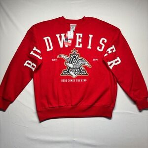 Budweiser Red Graphic Sweatshirt Mens Size Medium Brewery Logo Crewneck